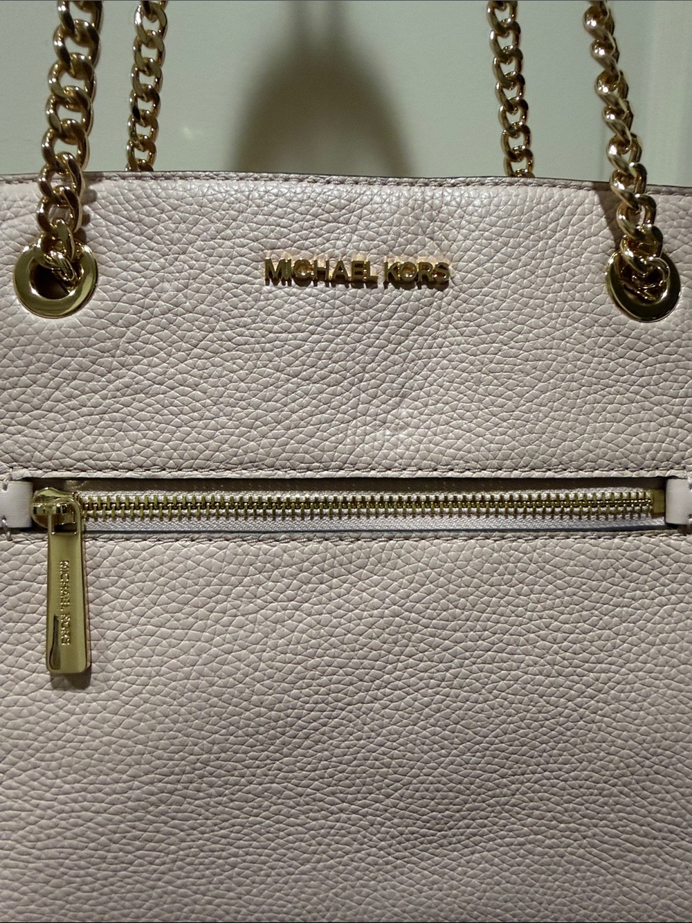 Michael Kors Blush Pink Pebbled Leather Chain-Handle Zipper Top NWT Tote - Picture 10 of 15